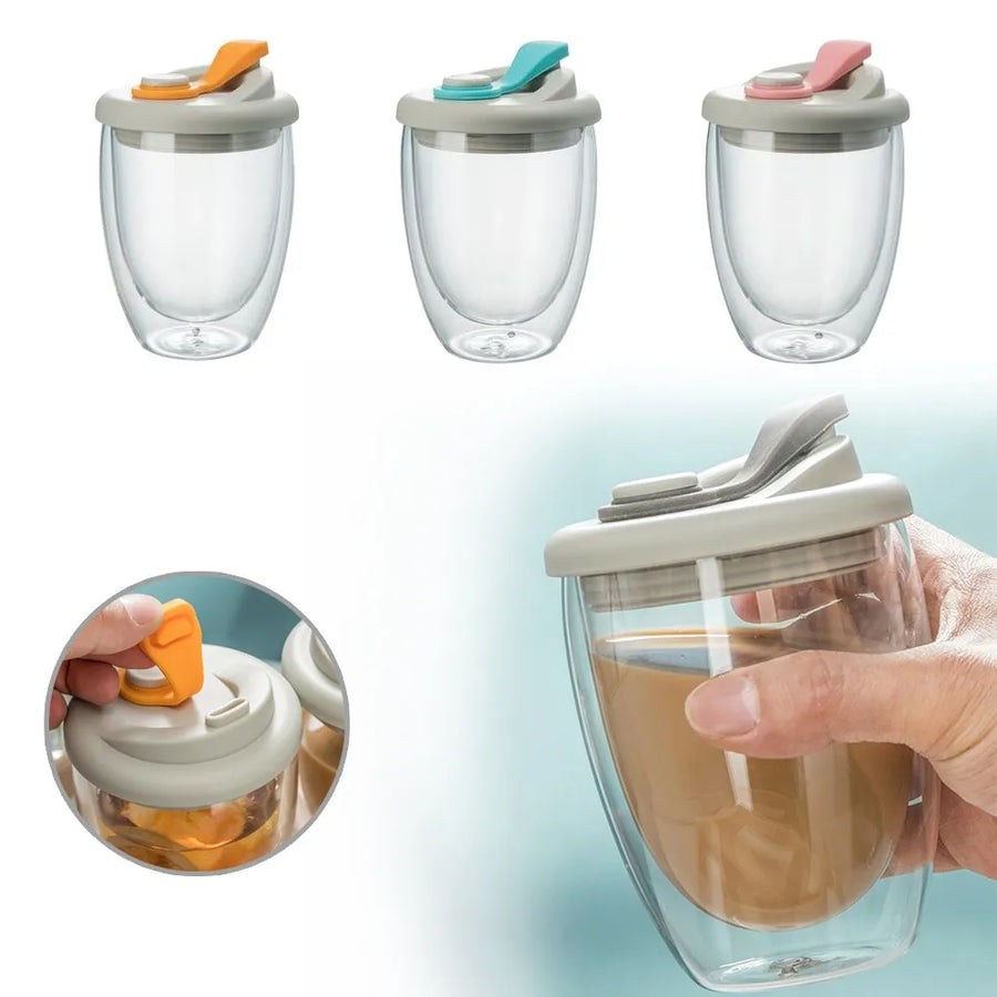 Leak-Proof Double Wall Glass Transparent Mug - Image 1