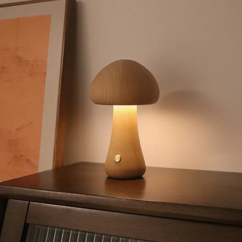 Touch Switch Wooden Mushroom LED Night Lamp - Image 12