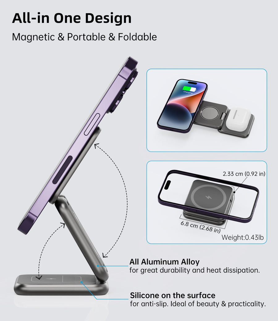 3in1 Foldable Magnetic Smart Wireless Charger Stand - Image 4