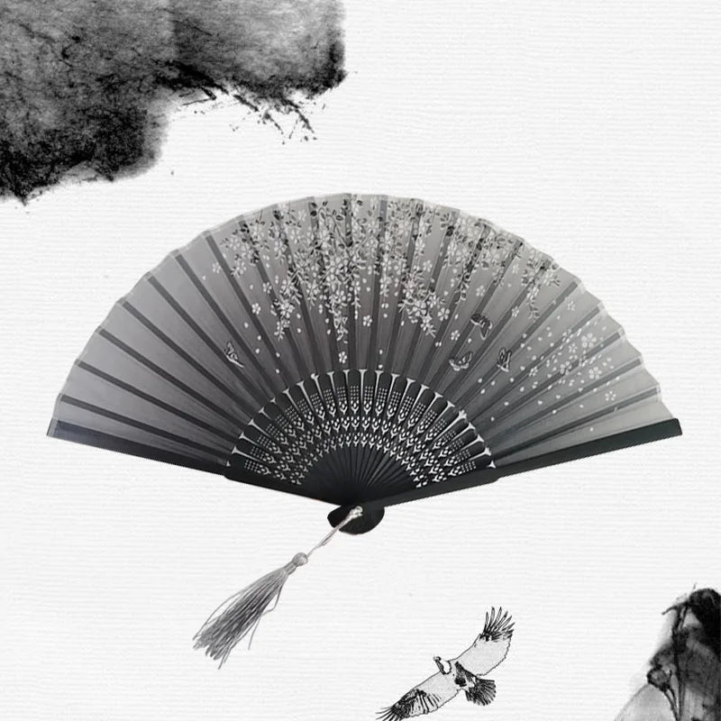 Traditional Japanese Style Floral Hand Fan - Image 10
