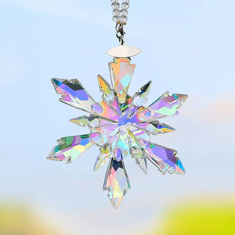 Transparent Snowflake Rainbow Car Pendant Decor - Image 1