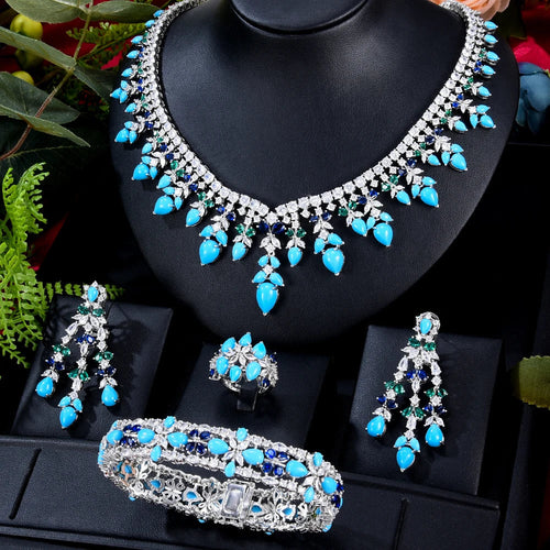 Zircon Crystal Turquoise Luxury African Jewelry Gift Set - Image 0