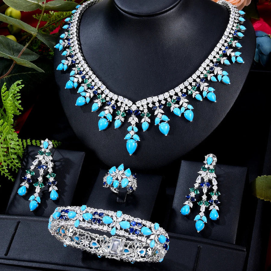 Zircon Crystal Turquoise Luxury African Jewelry Gift Set - Image 0
