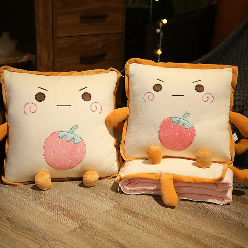 Playful Cartoon Toast Foldable Travel Pillow Blanket - Image 1