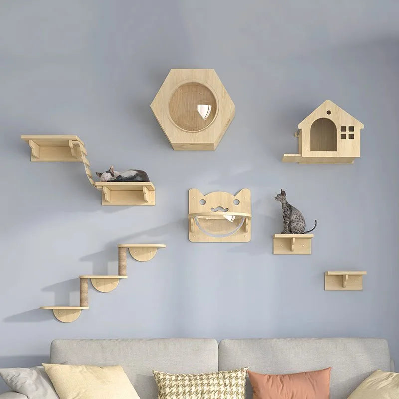 Wooden Cat Wall Climbing Platform Tower - Image 1