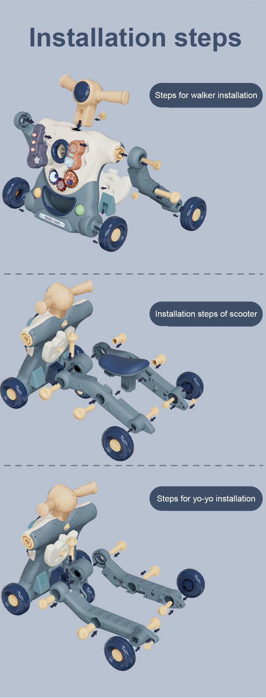 3in1 Anti-Rollover Baby Learning Walker Trolley - Image 5