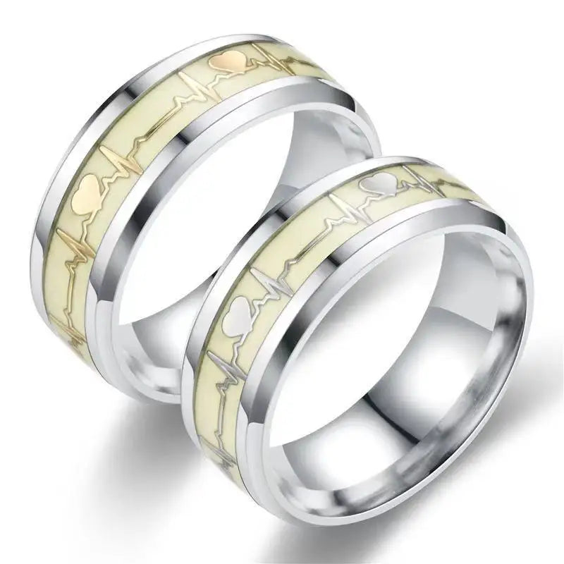 Heart Beat Titanium Steel Couple Rings - Image 1