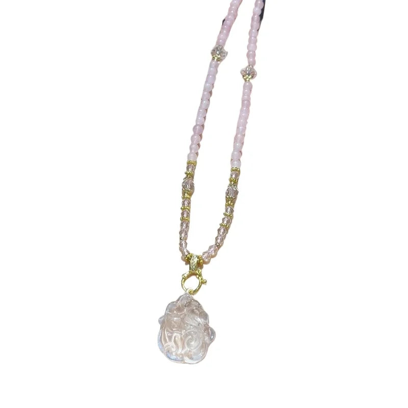 Vintage Style Rose Quartz Pendant Necklace - Image 4