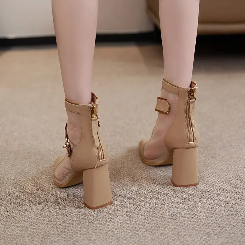 Heel Breeze Stylish Mesh Ankle Women Boots - Image 1