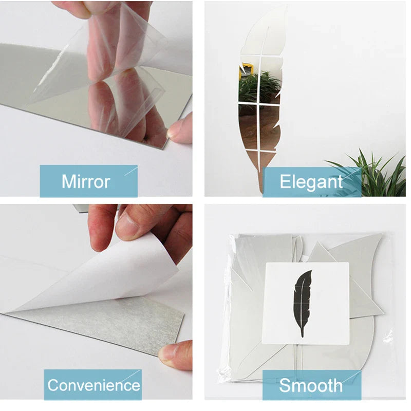 3D Feather Art Mirror Wall Sticker - Image 4