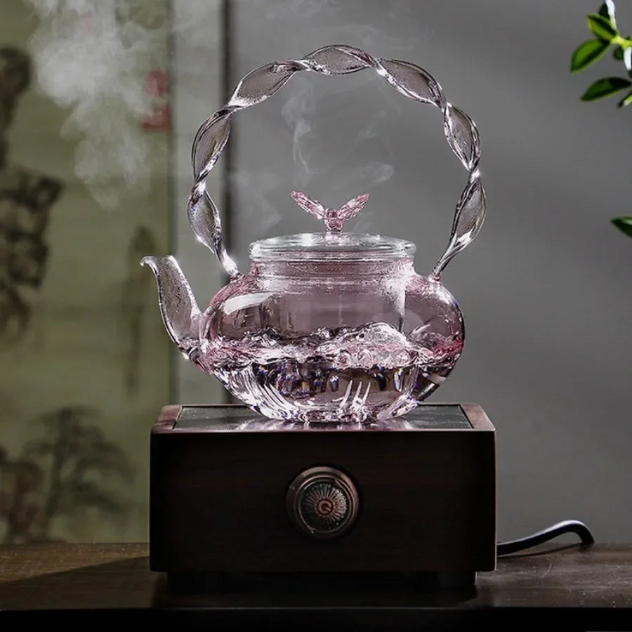 Floral Lid Design Tea Infuser Glass Teapot - Image 2