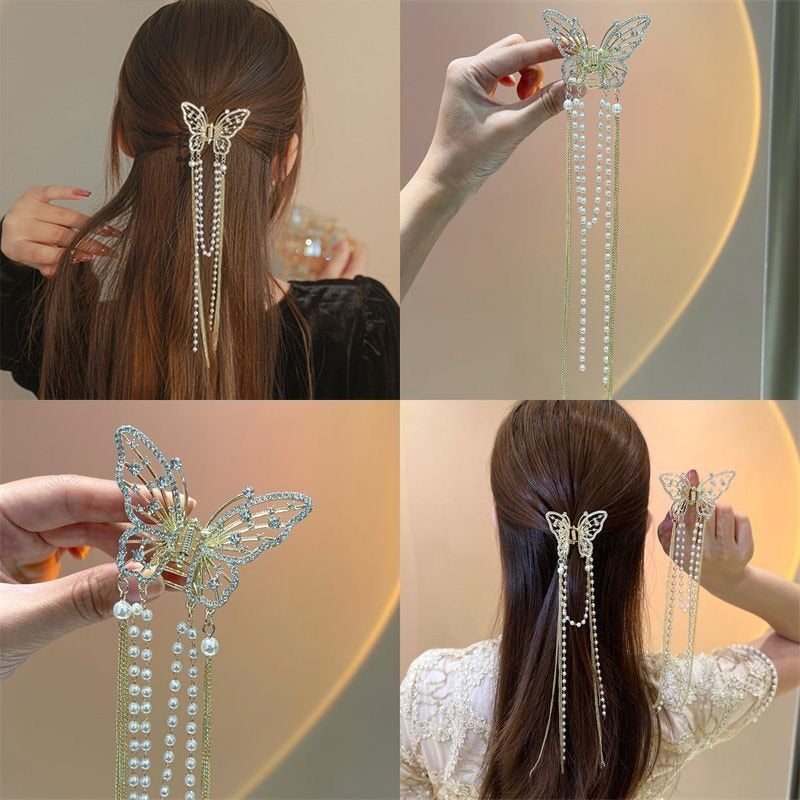 Butterfly Freedom Pearl Tassel Hair Claw - Image 1