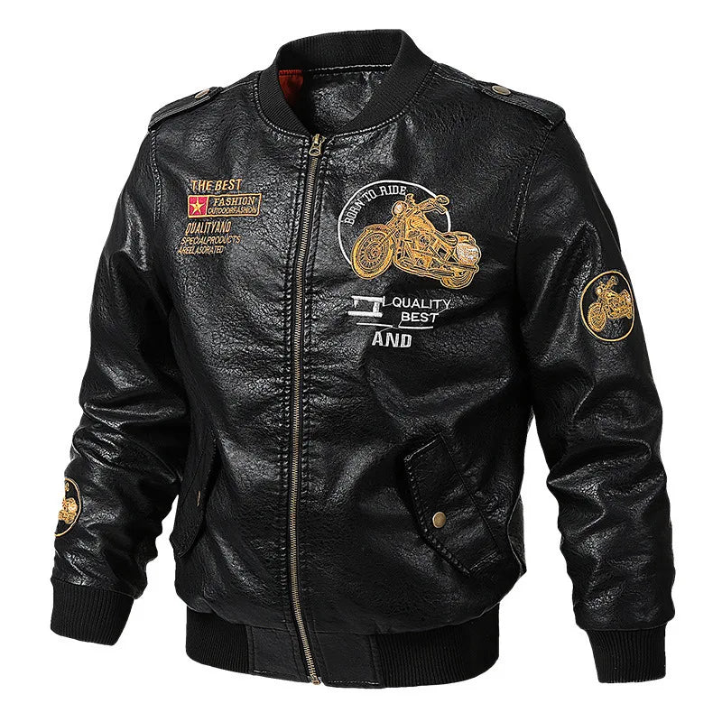 Classic Biker Men Faux Leather Motorcycle Jacket - Image 6