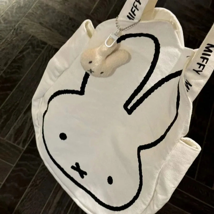 Marshmallow White Bunny Kawaii Canvas Tote Bag