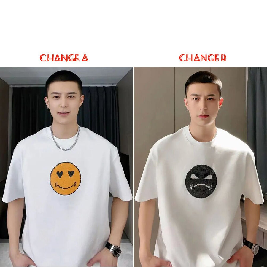 Mood Swing Smiley Face Sequin Changing Unisex T-Shirt - Image 7