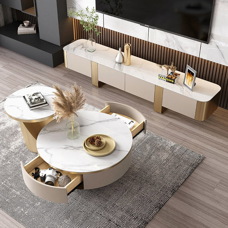 Chich Stone Elegant Modern Marble Coffee Table Set - Image 1
