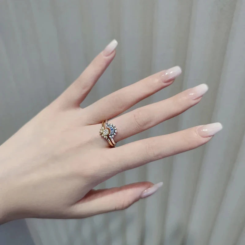 Celestial Sun and Moon Charm Sparkling Ring - Image 2