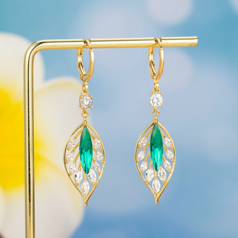 Leaf Shiny Zircon Earring - Image 1