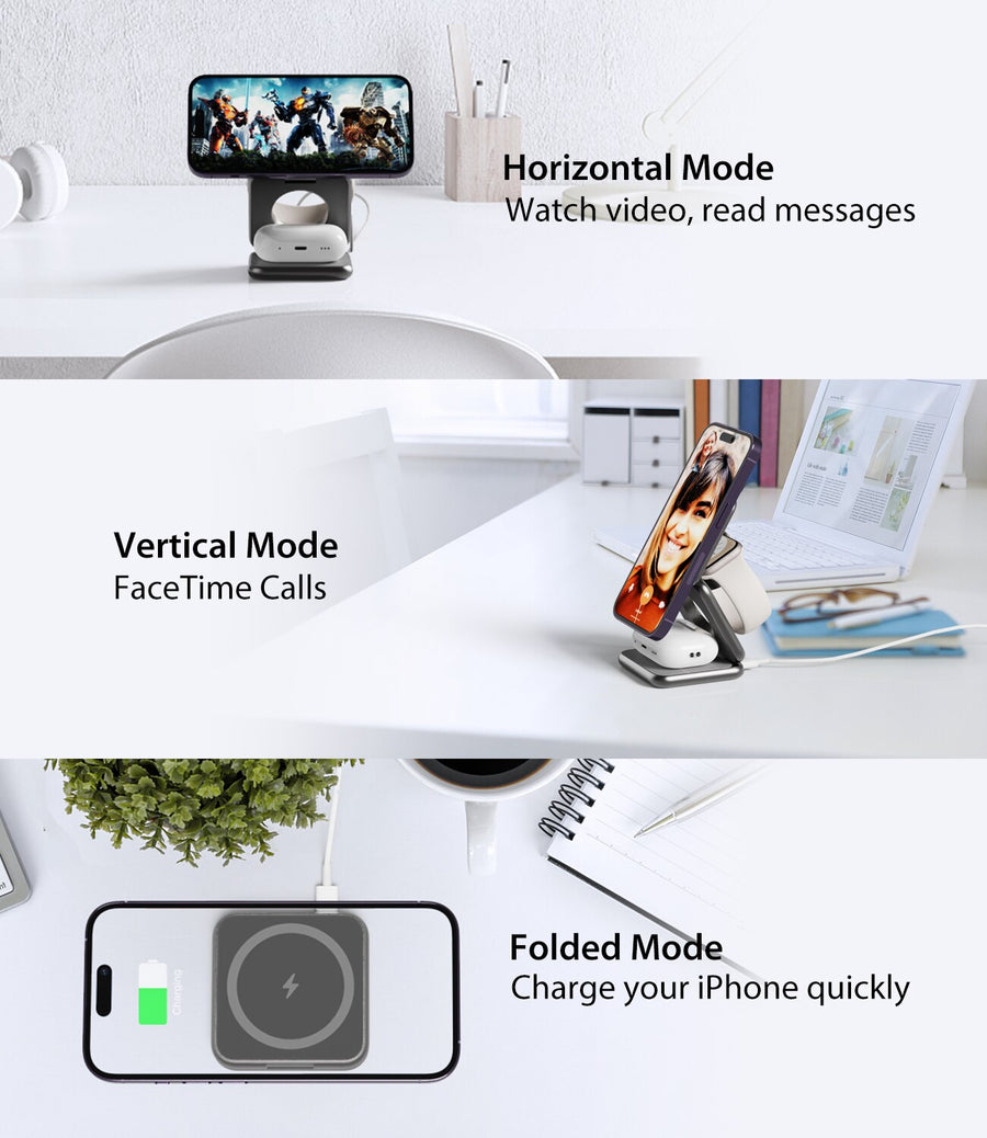 3in1 Foldable Magnetic Smart Wireless Charger Stand - Image 5