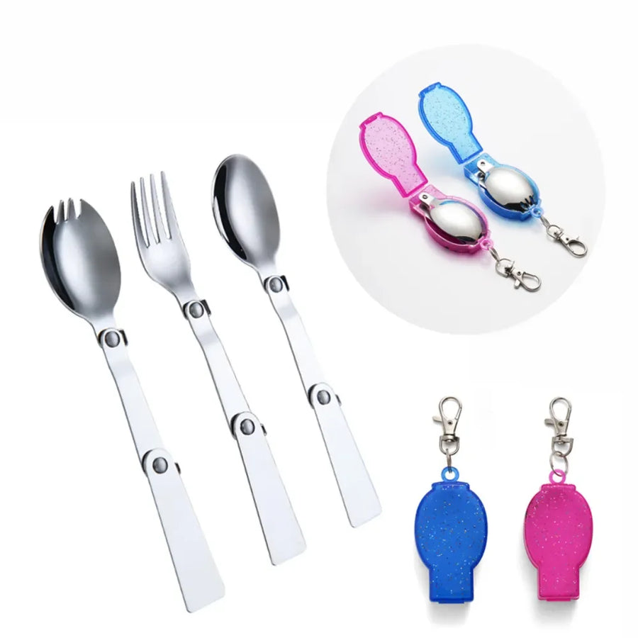 Foldable Stainless Steel Travel Spoon Fork Set - Image 2