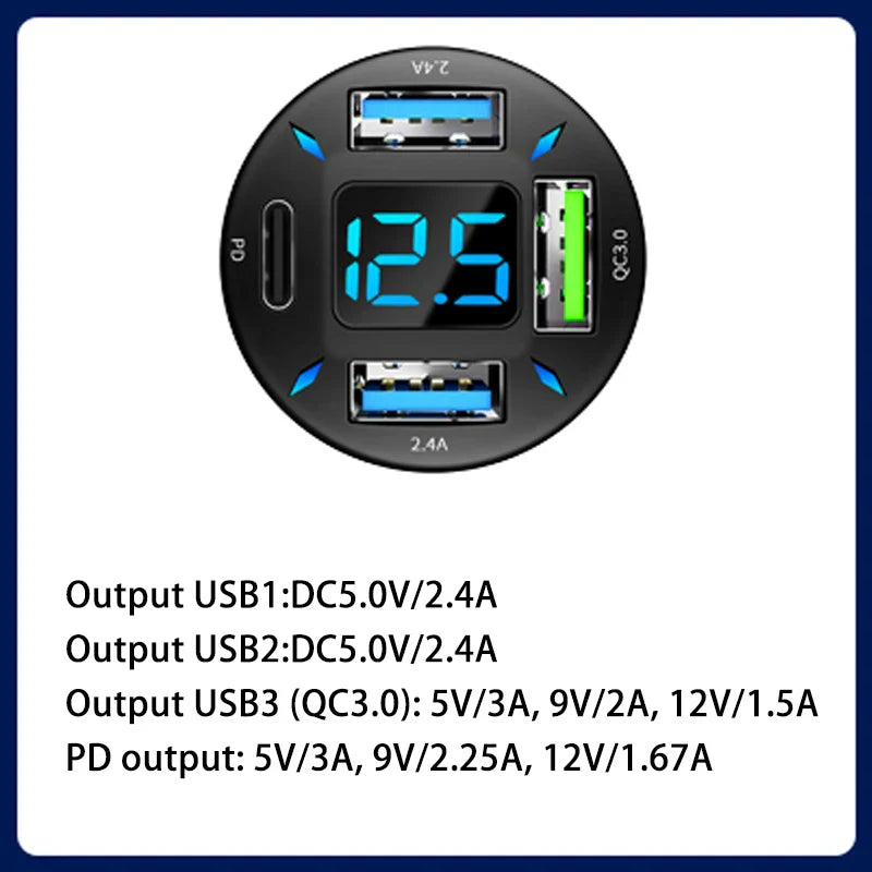 4-Port Digital Car Lighter Fast Charger - Image 1
