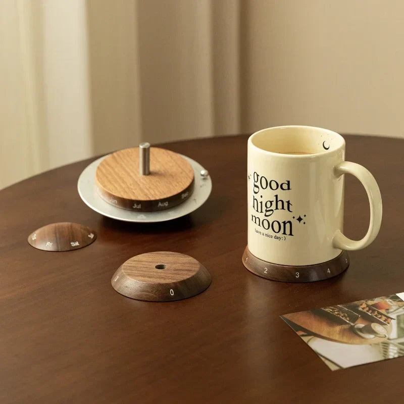 Cosmic Cycle Minimalist Rotating Wooden Calendar - Image 1