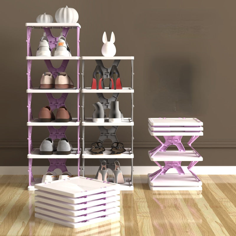 Space Saving Foldable Stackable Shoe Storage Rack - Image 3