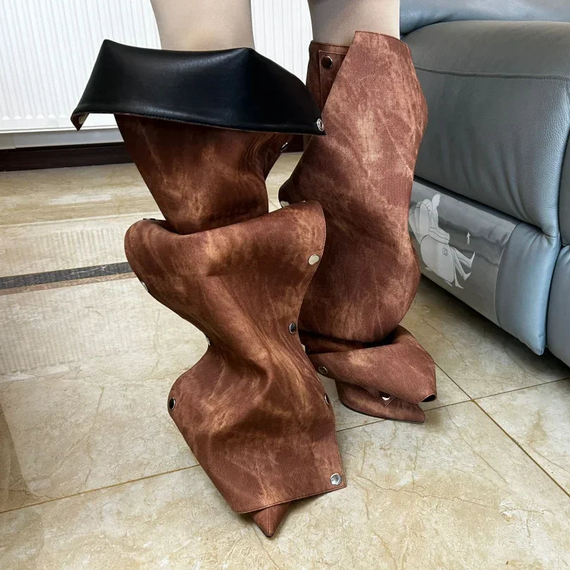 Long Denim Jean Women High Heel Boots - Image 5