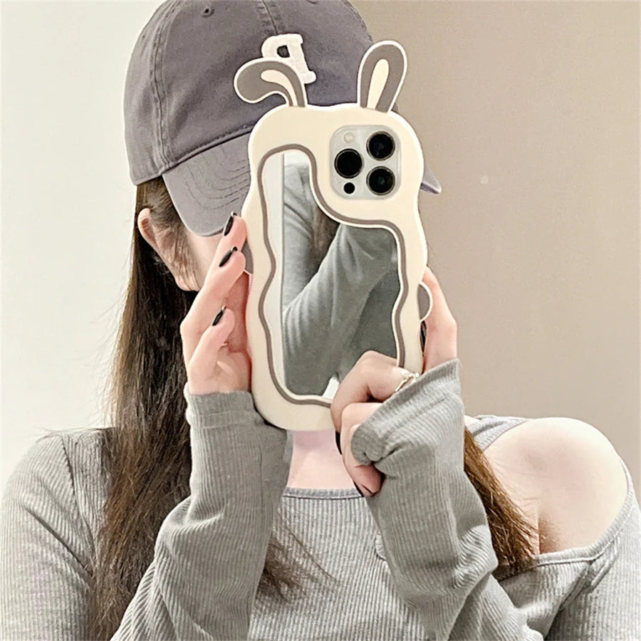 Rabbit Ear Make-Up Mirror iPhone Case - Image 1