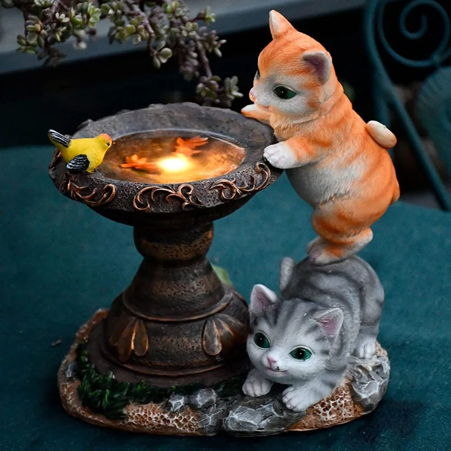 Butterfly Catcher Cat Resin Decorative Lamp - Image 1