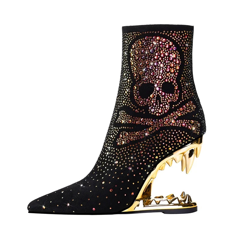 Tiger Gleam Rhinestone Skull High Heel Shoes - Image 9