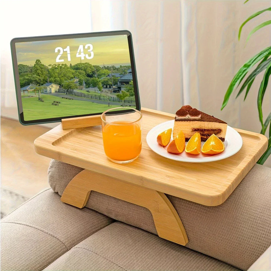 Wooden Clip-On Sofa Armrest Table Foldable Tray - Image 2