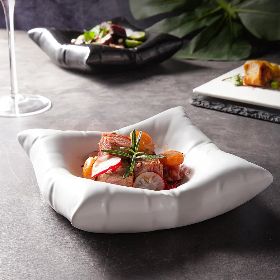 Ceramic Artistic Pillow Shape Food Plate - Image 1