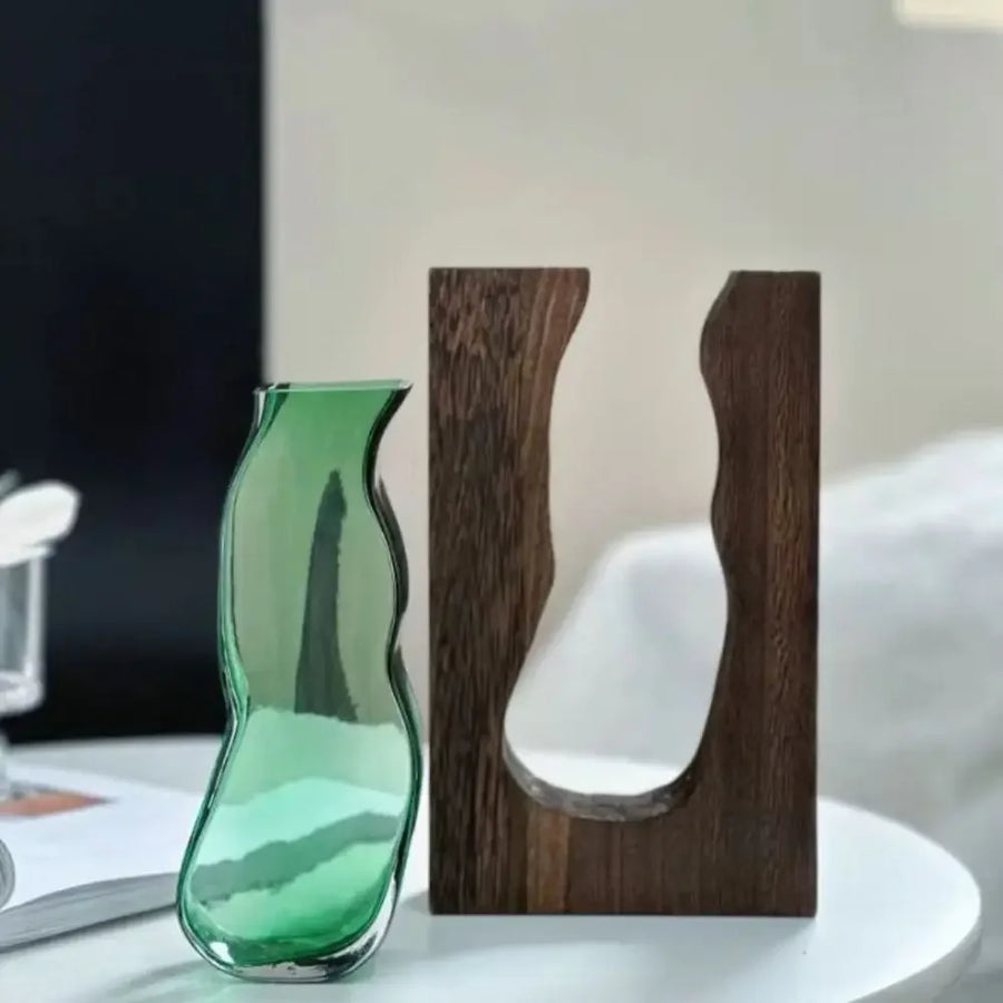 Geometric Wooden Glass Accent Flower Vase - Image 5