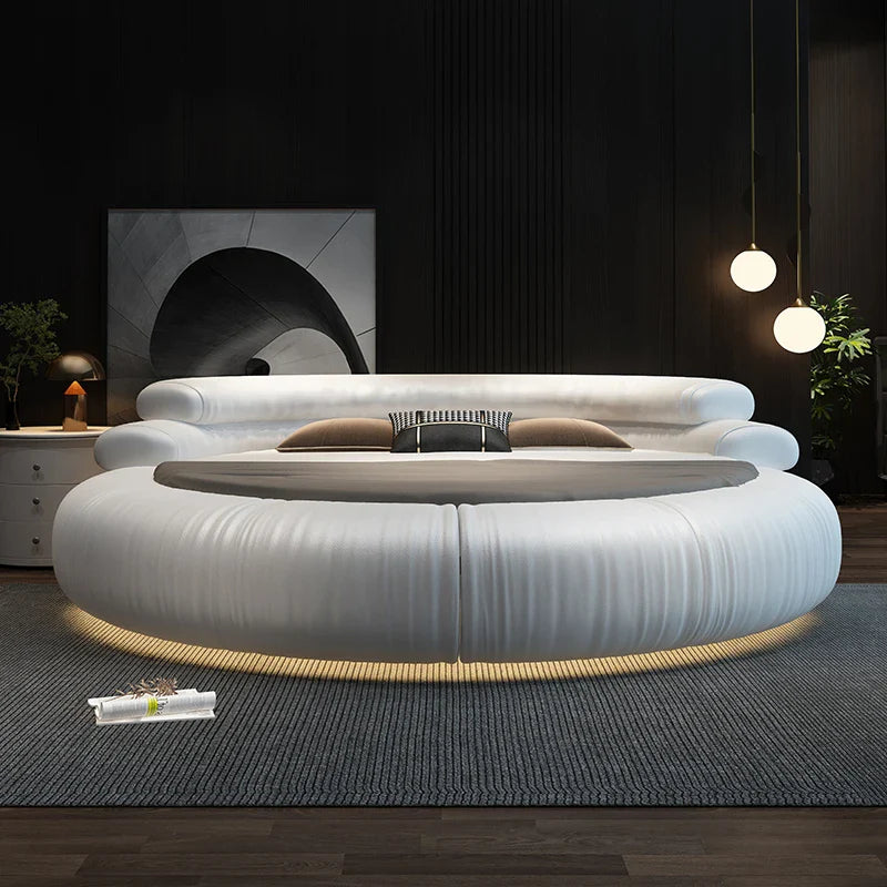 Italian Style Minimalist Circle Leather Dream Master Bed - Image 2