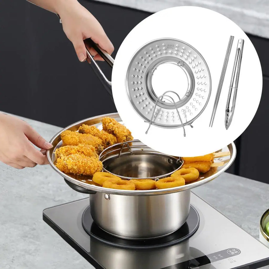 Splashproof Frying Oil Filter Tray Kitchen Strainer Rack - Image 1