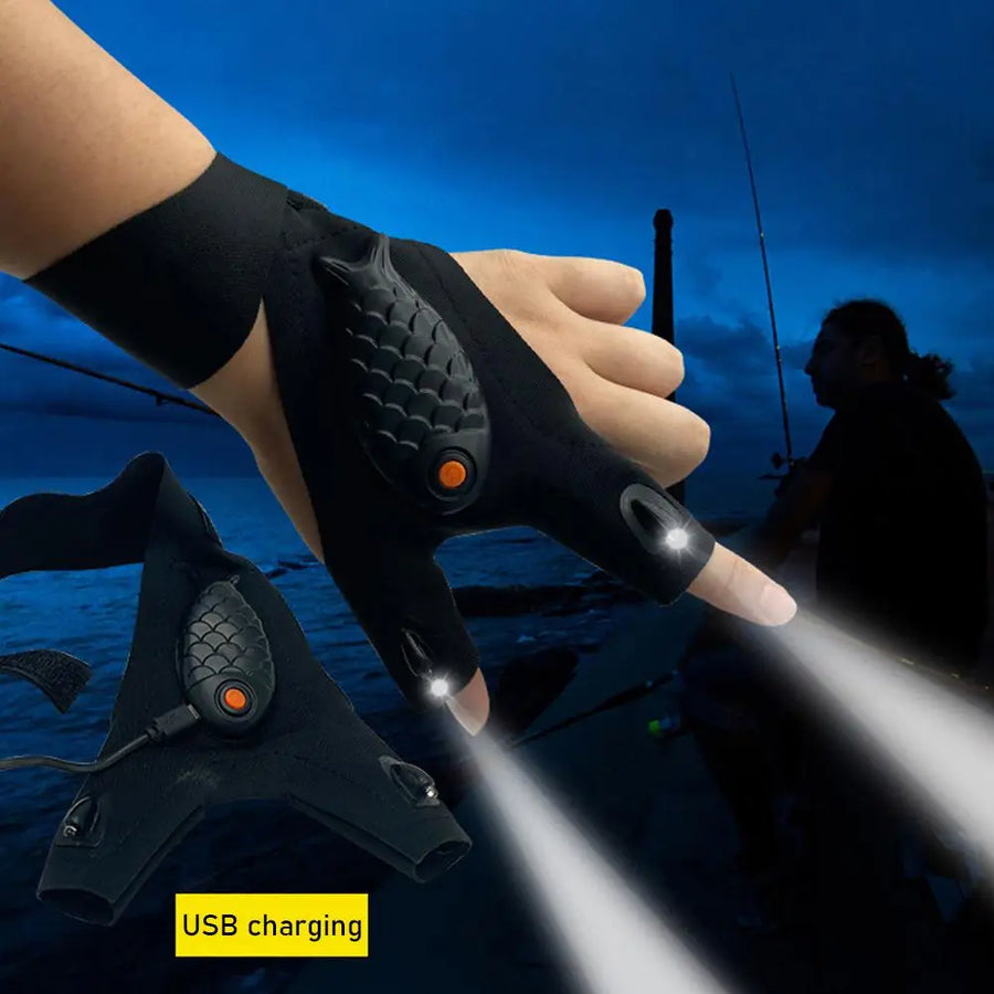 Rechargeable Fingerless Repair Fishing LED Gloves - Image 2