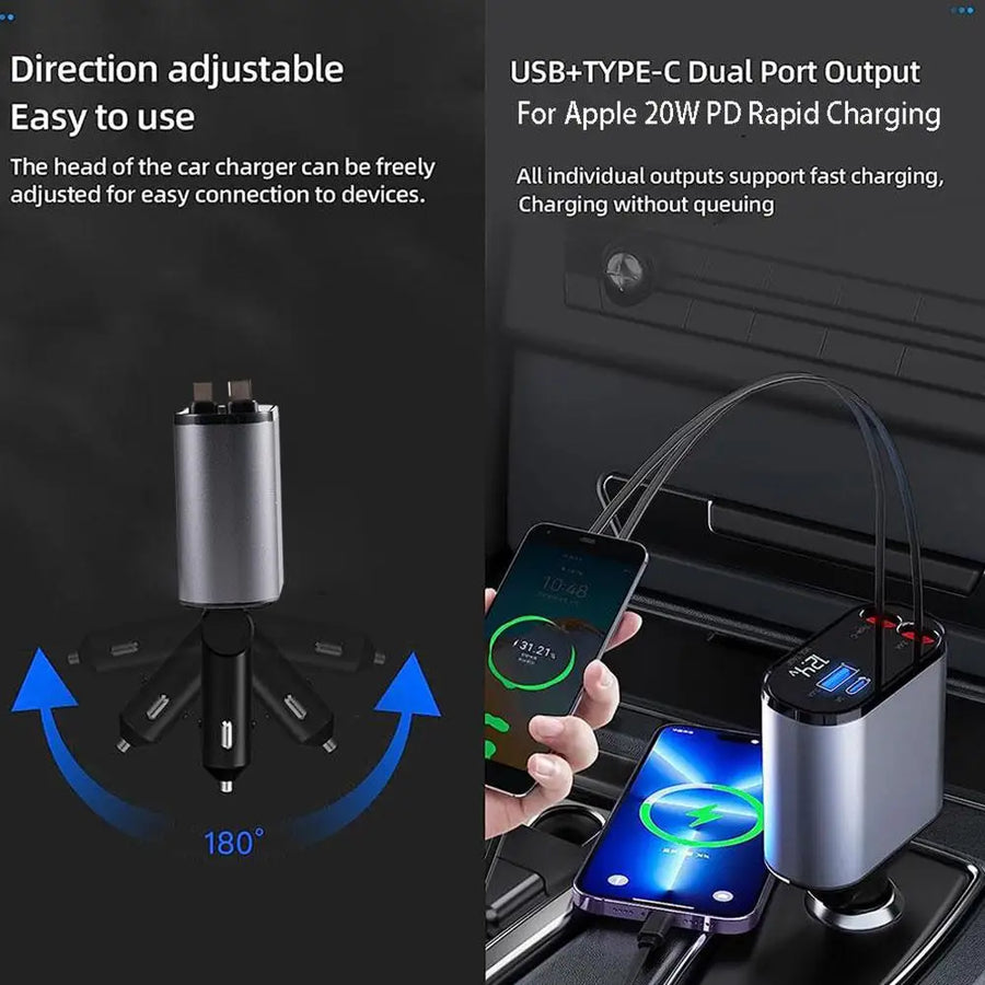 4in1 Retractable Fast Charging Car Lighter Charger - Image 9