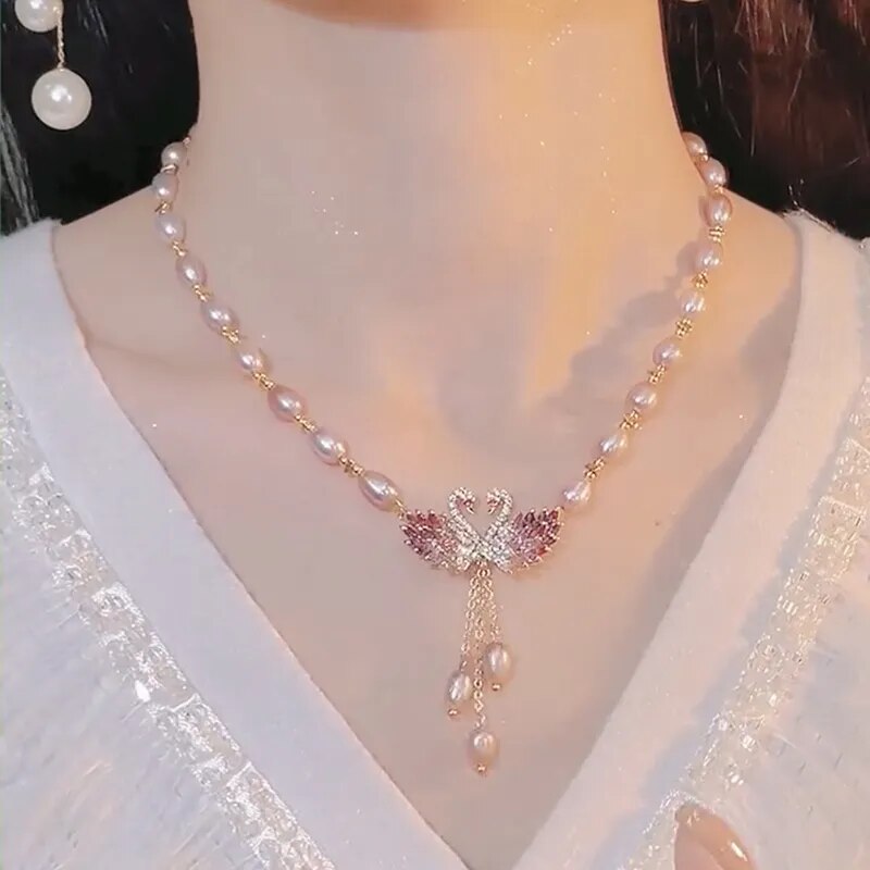 Swan Love Charming Pendant Necklace - Image 1