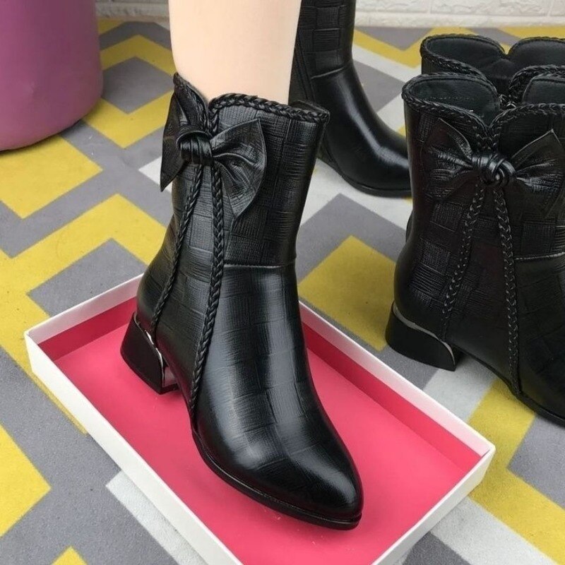 British Style Leather High Heel Ankle Boots - Image 6