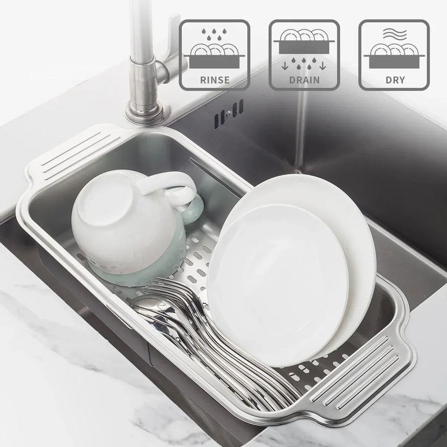 Retractable Over Sink Stainless Steel Vegetable Drain Basket - Image 2