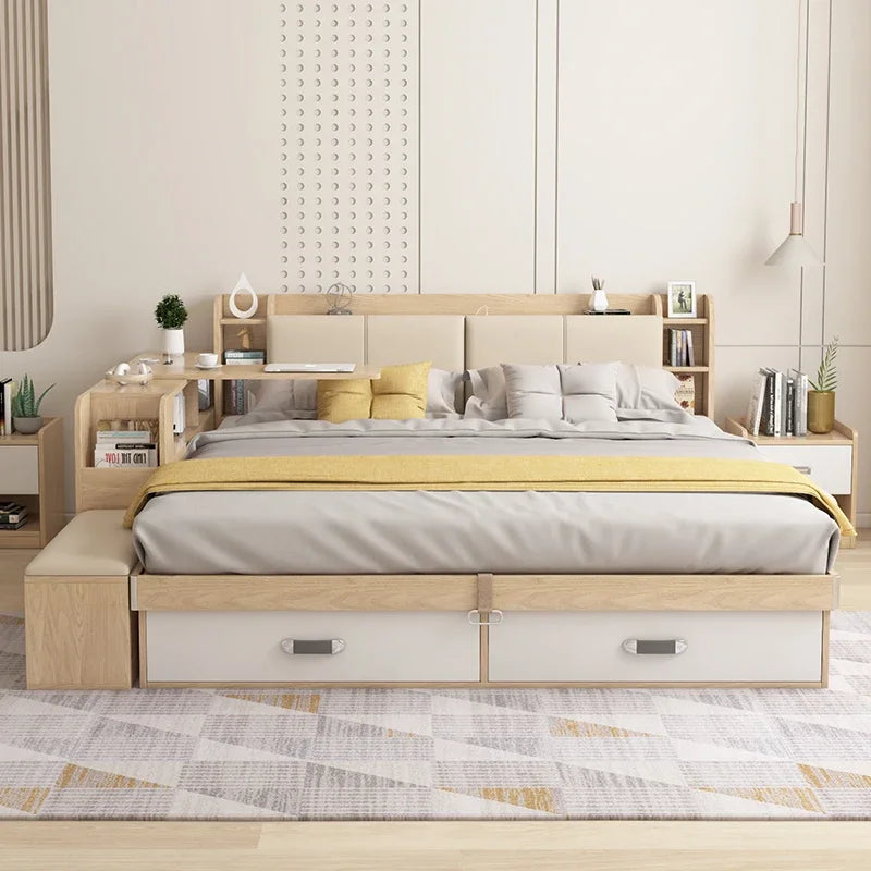 Hidden Compartment Lift-Up Storage Bookshelf Platform Bed - Image 1
