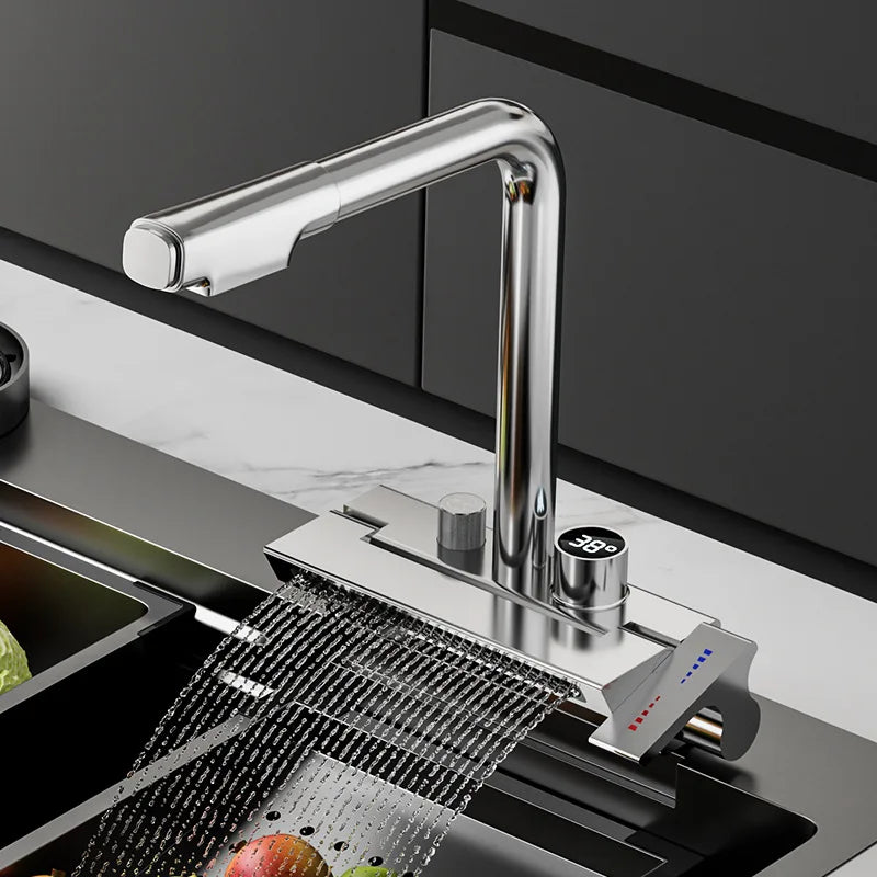 Digital Pull-Down Rain Waterfall Kitchen Faucet - Image 1