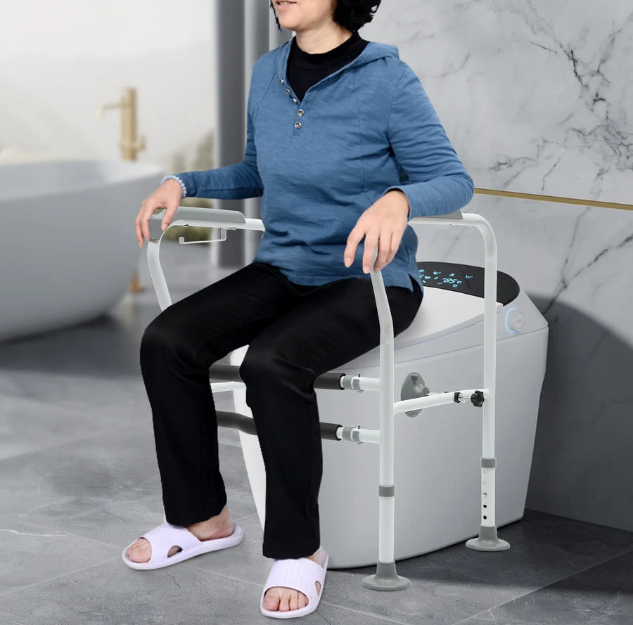 Adjustable Height Toilet Elderly Care Comfort Safety Rails - Image 1