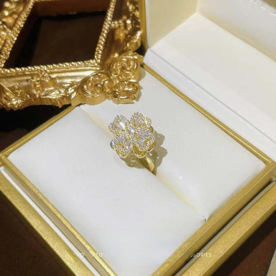 Rotating Flower Zircon Clover Ring - Image 4