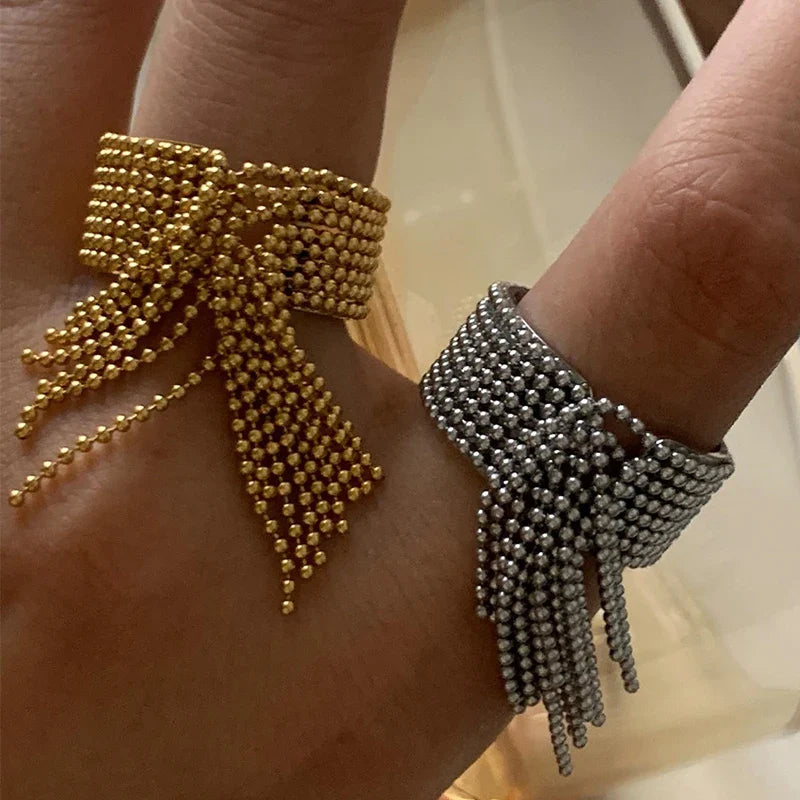 18K Gold Tassel Statement Adjustable Ring - Image 2