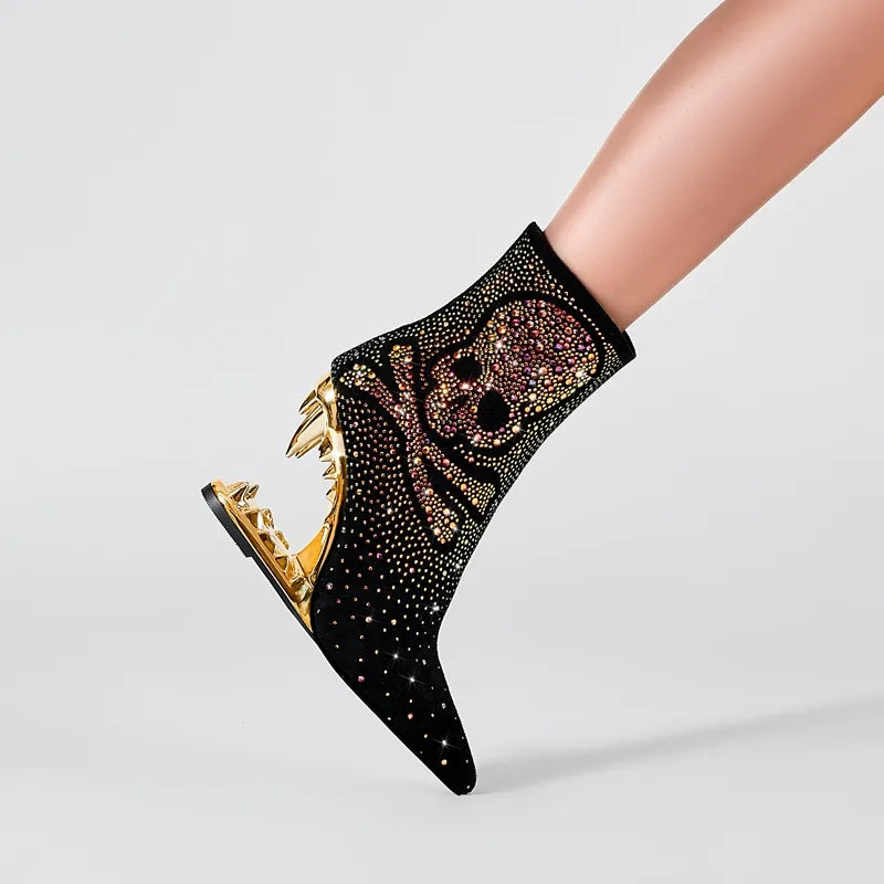 Tiger Gleam Rhinestone Skull High Heel Shoes - Image 1