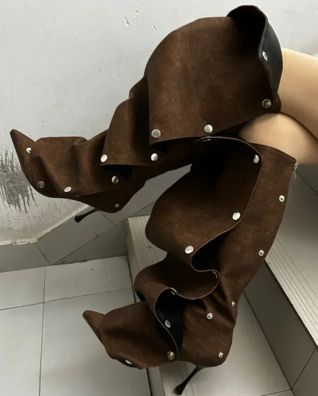 Long Denim Jean Women High Heel Boots - Image 4