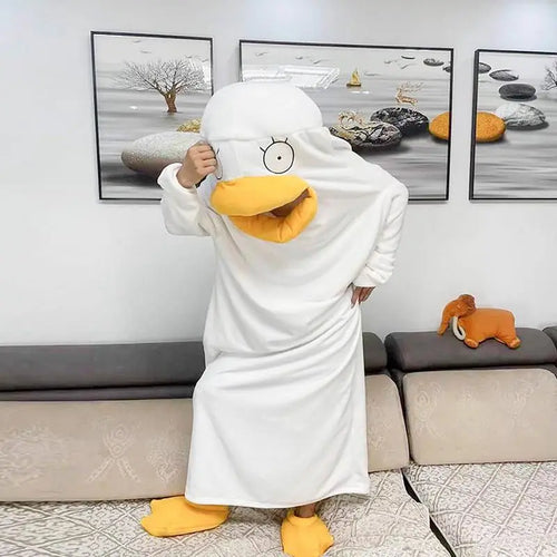 Confused Duck Warm Adult Pajamas Costume - Image 0