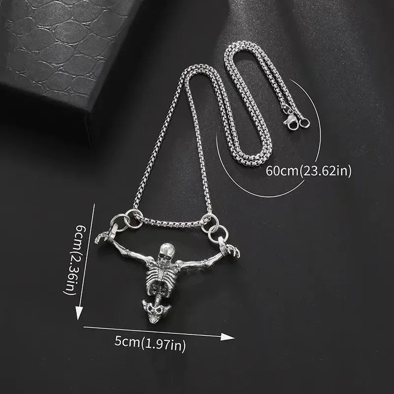 Silver Skeleton Pendant Chain Necklace - Image 2